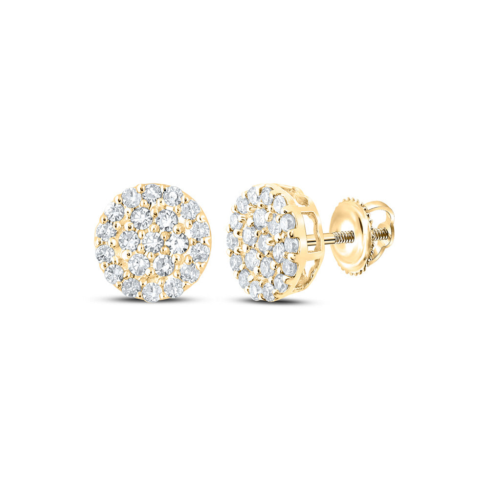 14kt Yellow Gold Round Diamond Cluster Earrings 1/4 Cttw