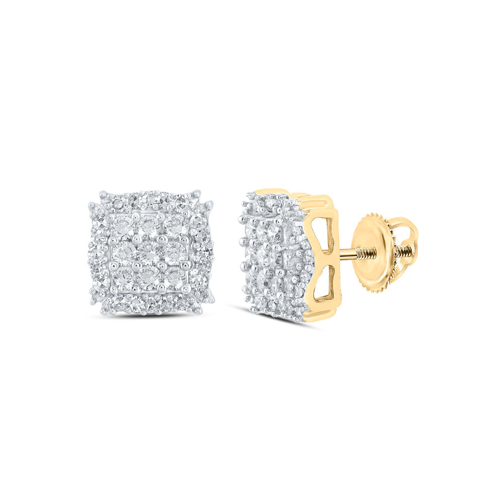 10kt Yellow Gold Womens Round Diamond Square Earrings 1/3 Cttw