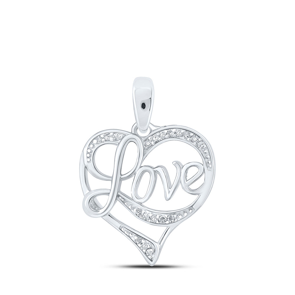 Sterling Silver Womens Round Diamond Love Heart Pendant 1/20 Cttw