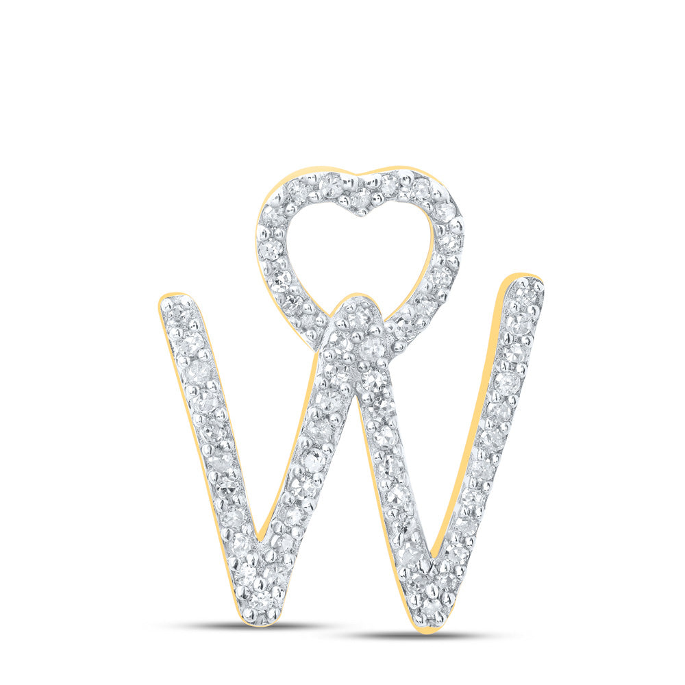 10kt Yellow Gold Womens Round Diamond W Heart Letter Pendant 1/6 Cttw
