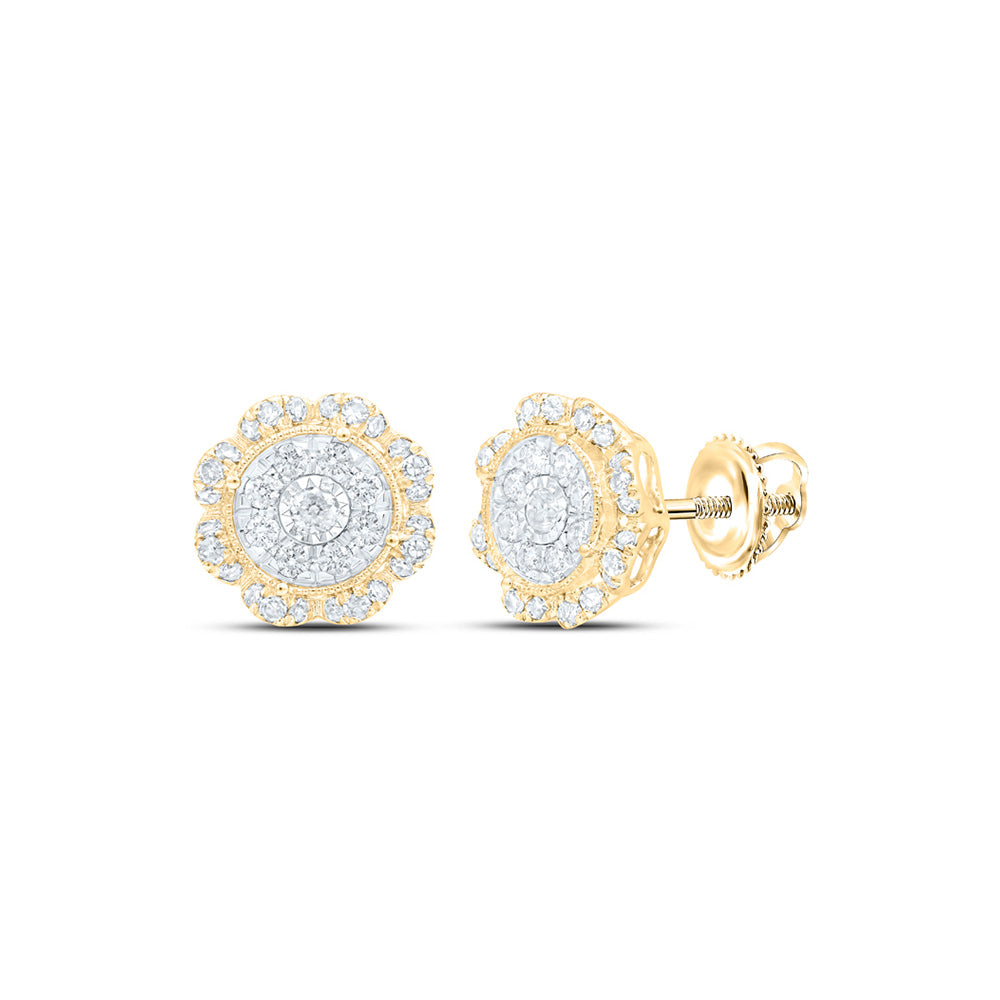 10kt Yellow Gold Womens Round Diamond Cluster Earrings 5/8 Cttw