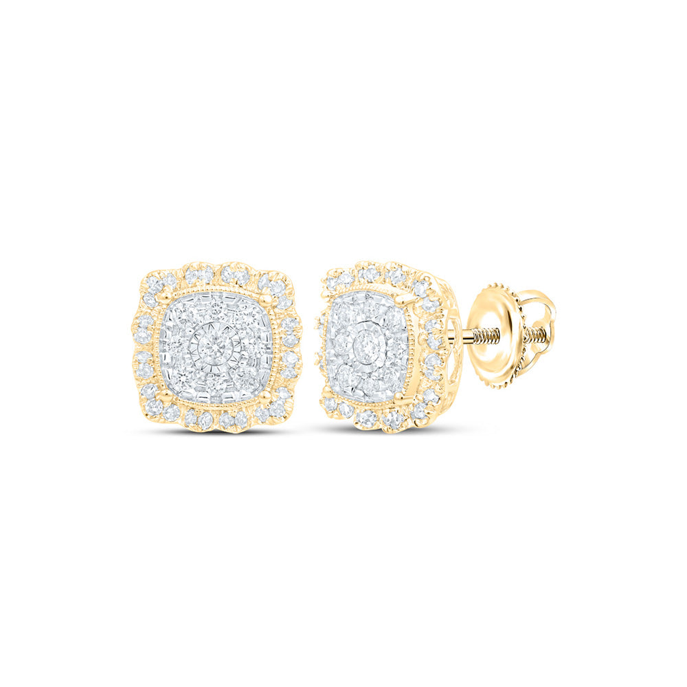 10kt Yellow Gold Womens Round Diamond Square Earrings 5/8 Cttw