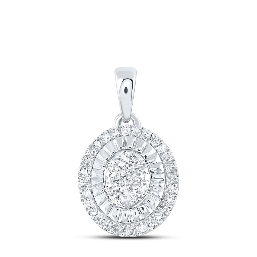 Sterling Silver Womens Round Diamond Oval Pendant 1/5 Cttw