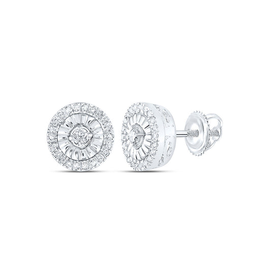 Sterling Silver Womens Round Diamond Circle Earrings 1/5 Cttw