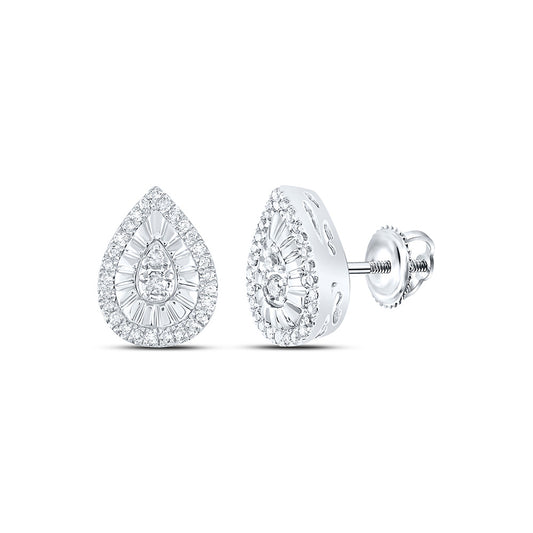 Sterling Silver Womens Round Diamond Teardrop Earrings 1/5 Cttw