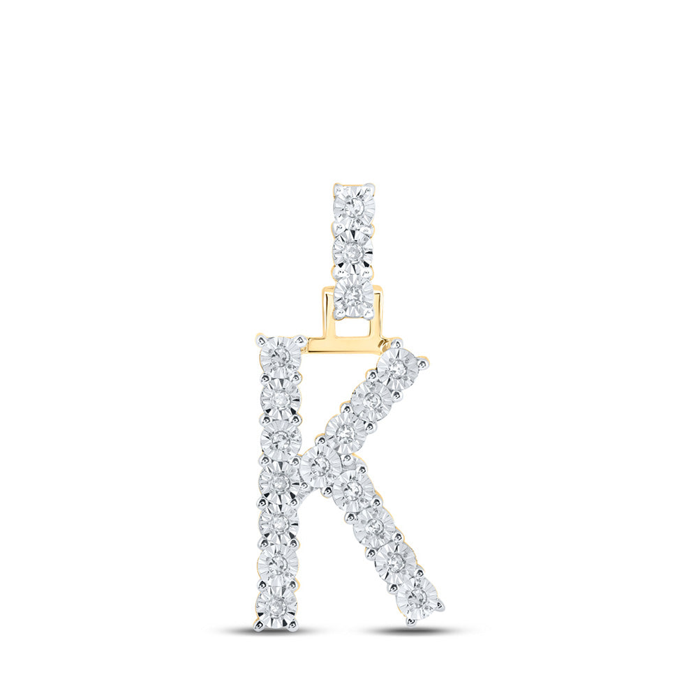 10kt Yellow Gold Womens Round Diamond K Initial Letter Pendant 1/10 Cttw