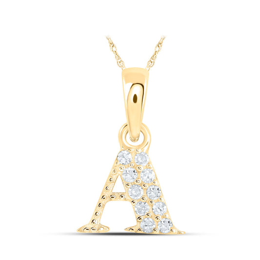 10kt Yellow Gold Womens Round Diamond A Initial Letter Pendant 1/20 Cttw