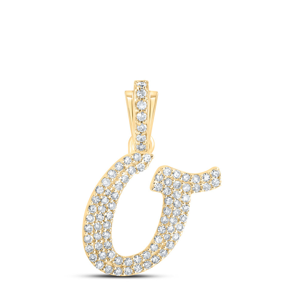 10kt Yellow Gold Womens Round Diamond O Cursive Initial Letter Pendant 1/3 Cttw