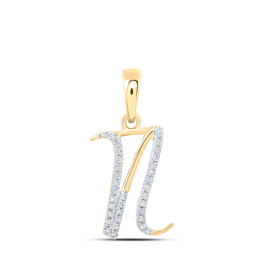 10kt Yellow Gold Womens Round Diamond N Initial Letter Pendant 1/10 Cttw