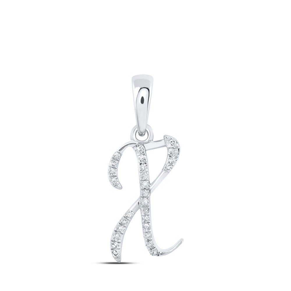 10kt White Gold Womens Round Diamond X Initial Letter Pendant 1/12 Cttw