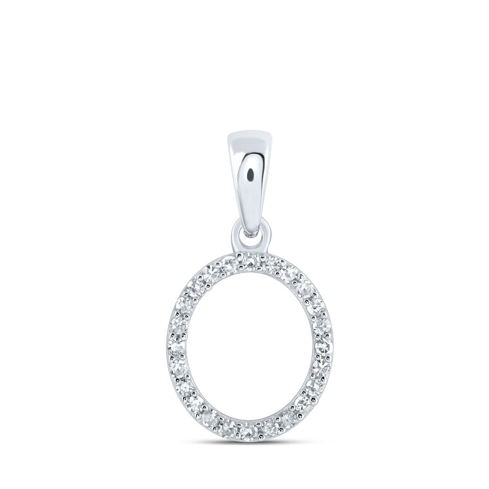 10kt White Gold Womens Round Diamond O Initial Letter Pendant 1/10 Cttw