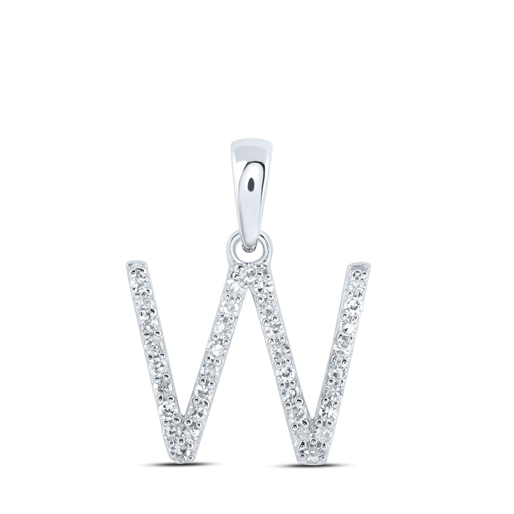 10kt White Gold Womens Round Diamond W Initial Letter Pendant 1/8 Cttw