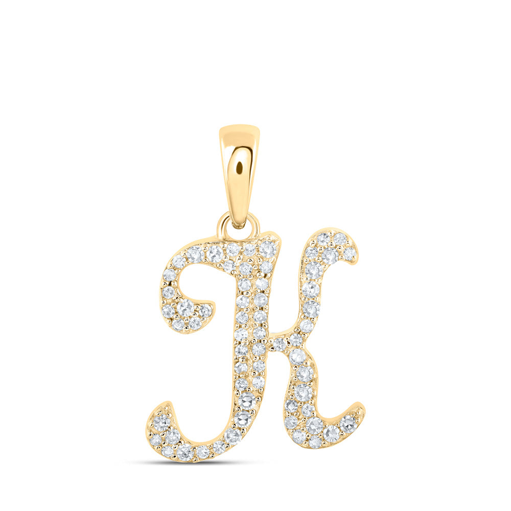 10kt Yellow Gold Womens Round Diamond K Initial Letter Pendant 1/5 Cttw