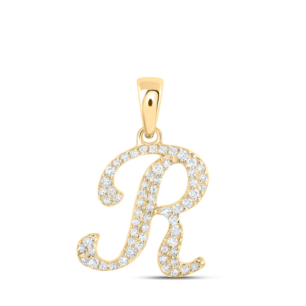 10kt Yellow Gold Womens Round Diamond R Initial Letter Pendant 1/6 Cttw