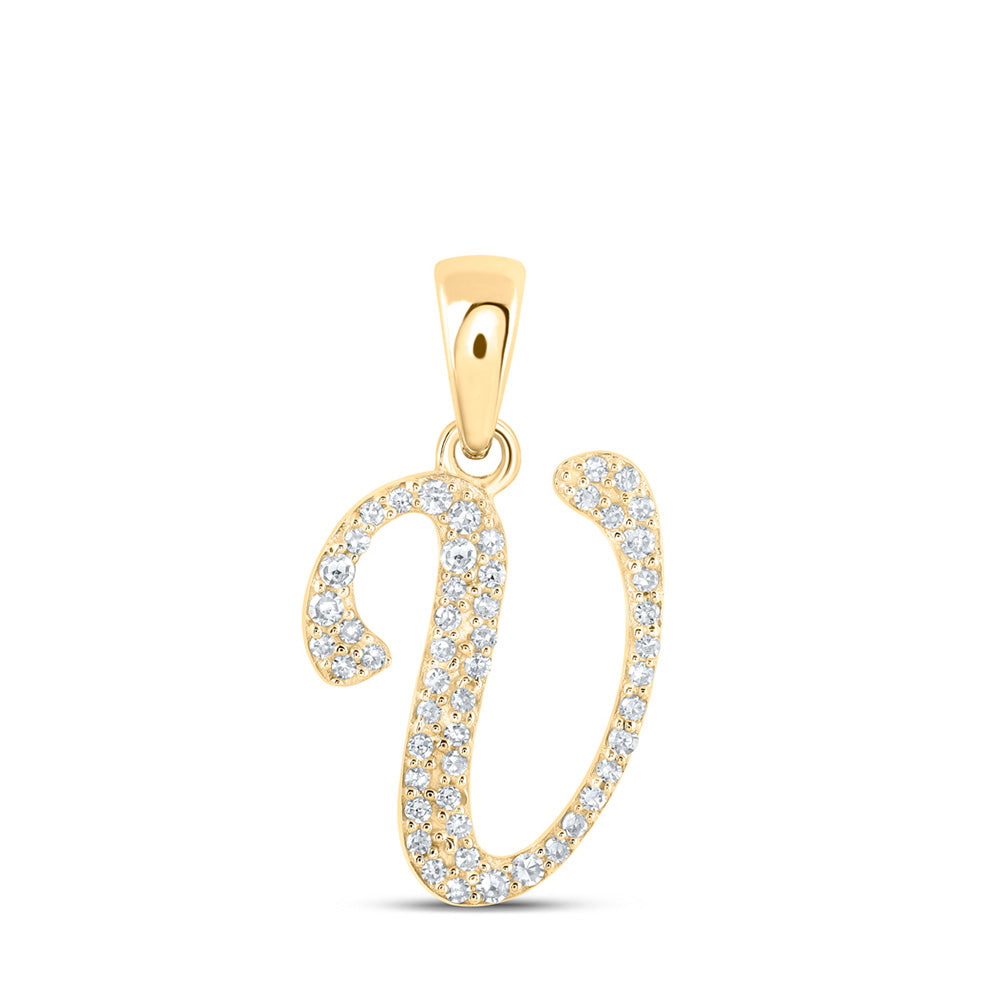 10kt Yellow Gold Womens Round Diamond V Initial Letter Pendant 1/8 Cttw