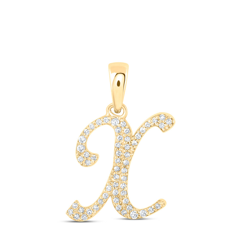 10kt Yellow Gold Womens Round Diamond X Initial Letter Pendant 1/8 Cttw