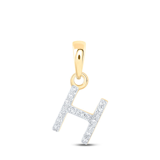 10kt Yellow Gold Womens Round Diamond H Initial Letter Pendant 1/20 Cttw