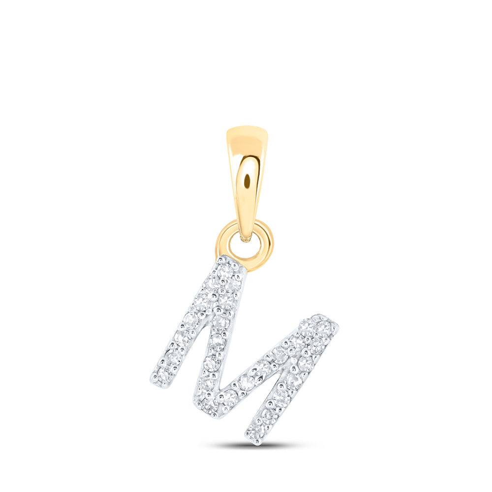 10kt Yellow Gold Womens Round Diamond M Initial Letter Pendant 1/20 Cttw