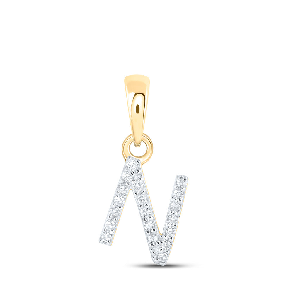 10kt Yellow Gold Womens Round Diamond N Initial Letter Pendant 1/20 Cttw