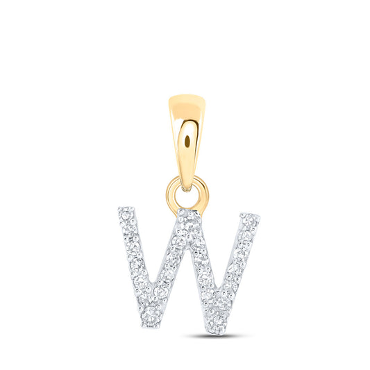 10kt Yellow Gold Womens Round Diamond W Initial Letter Pendant 1/20 Cttw