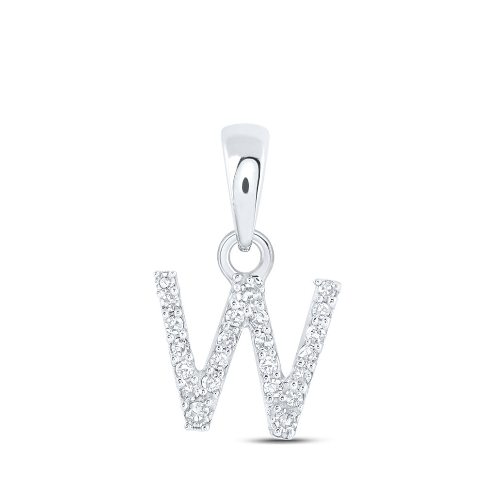 10kt White Gold Womens Round Diamond W Initial Letter Pendant 1/20 Cttw