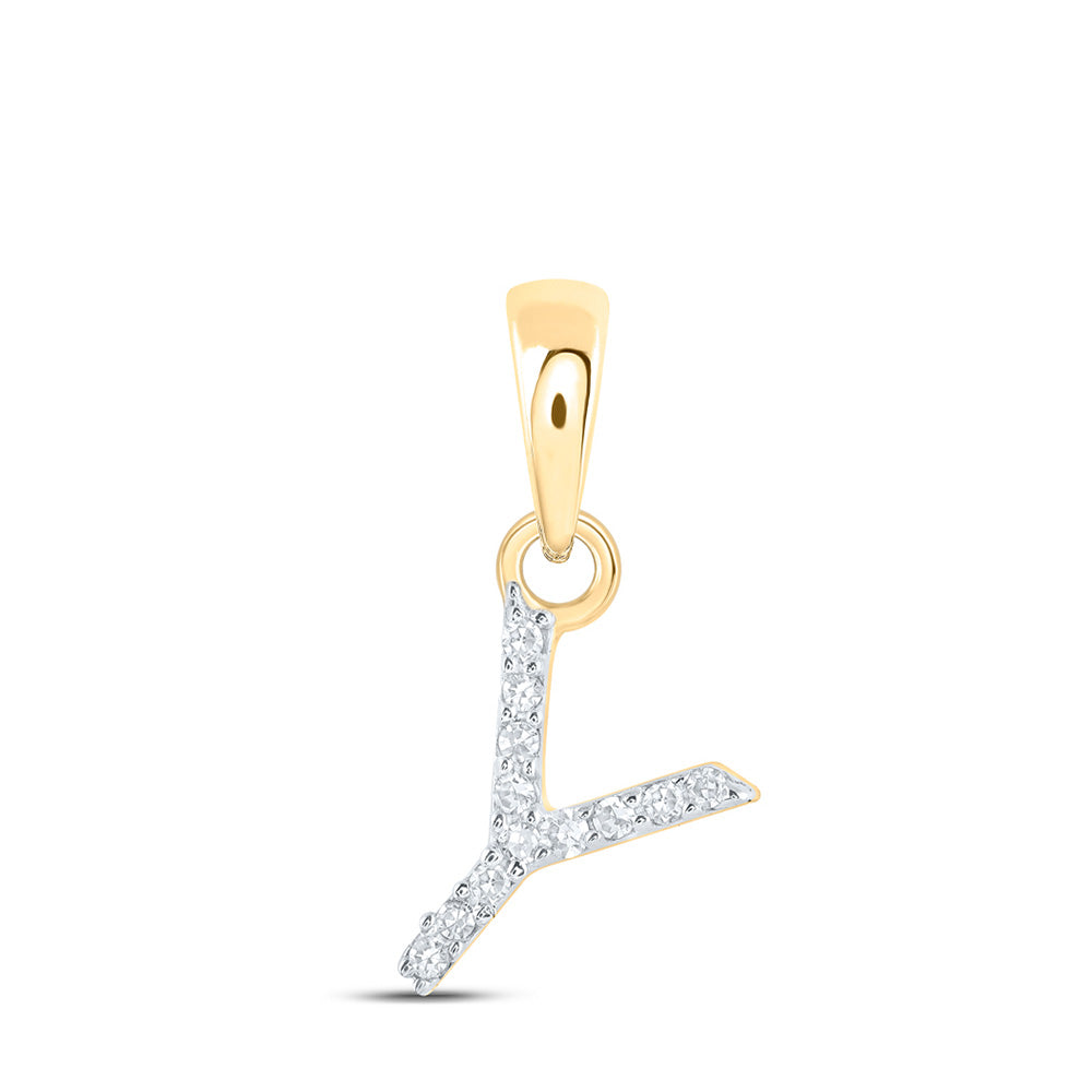 10kt Yellow Gold Womens Round Diamond Y Initial Letter Pendant .03 Cttw