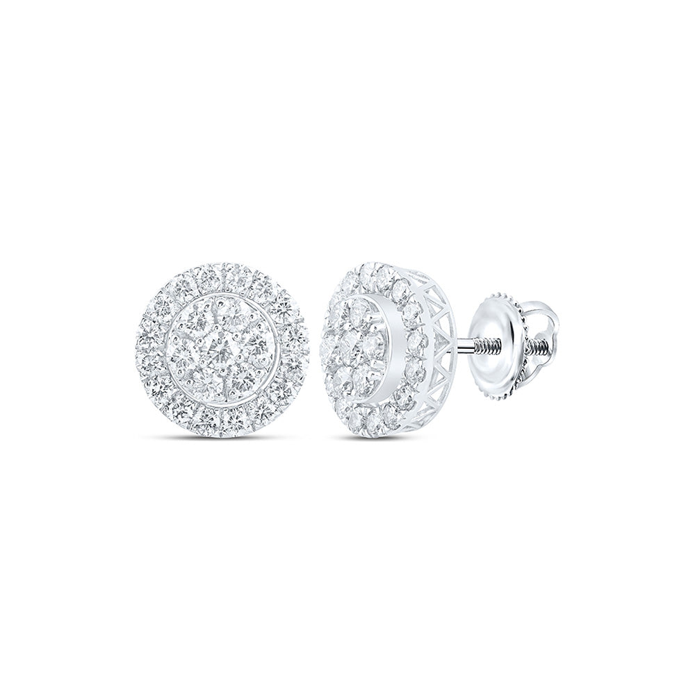 14kt White Gold Round Diamond Cluster Earrings 3-3/8 Cttw