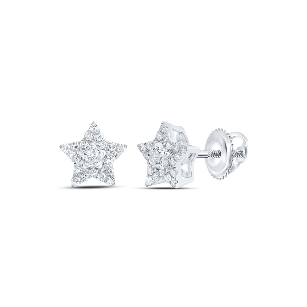 10kt White Gold Womens Round Diamond Star Earrings 1/5 Cttw