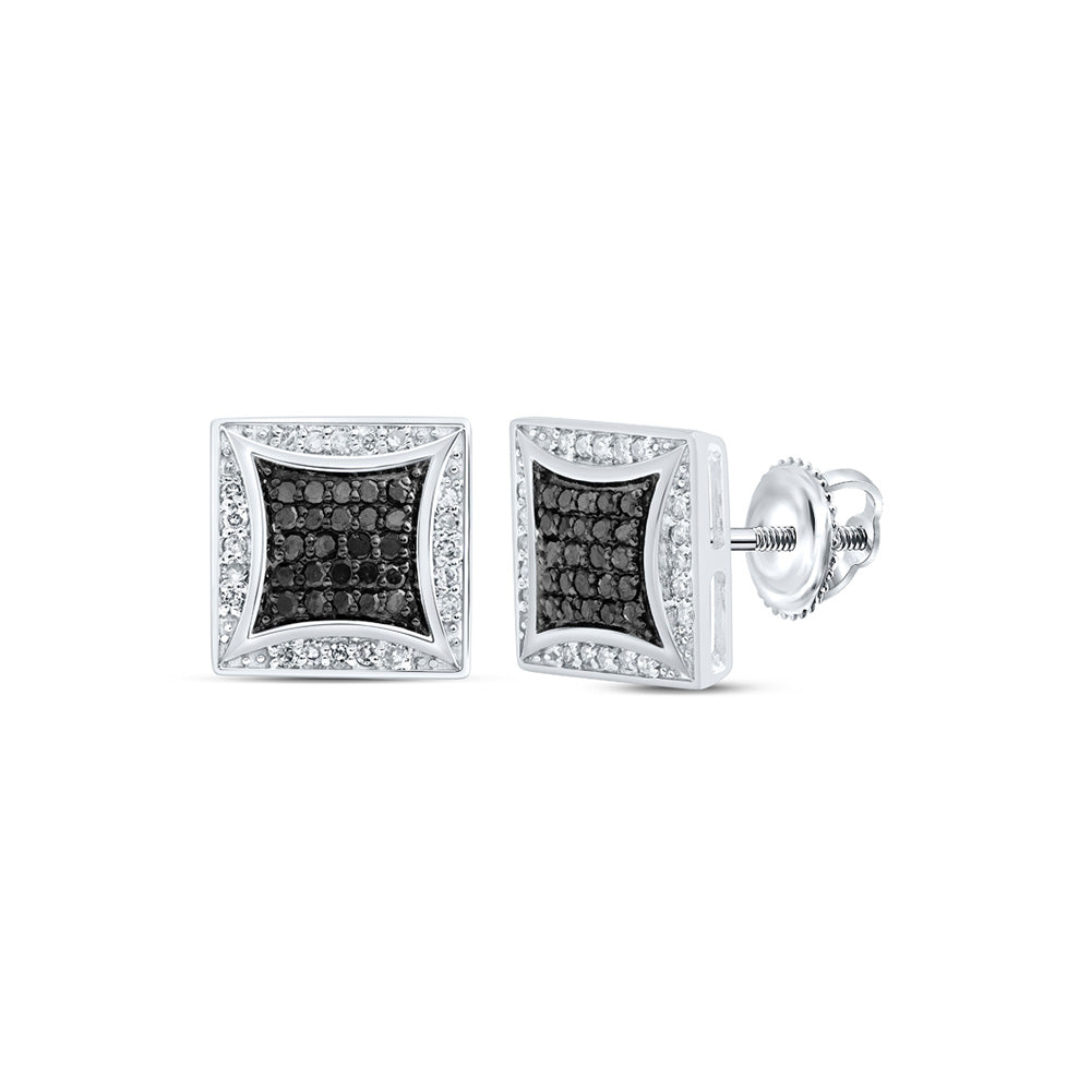 10kt White Gold Round Black Color Treated Diamond Square Earrings 1/3 Cttw