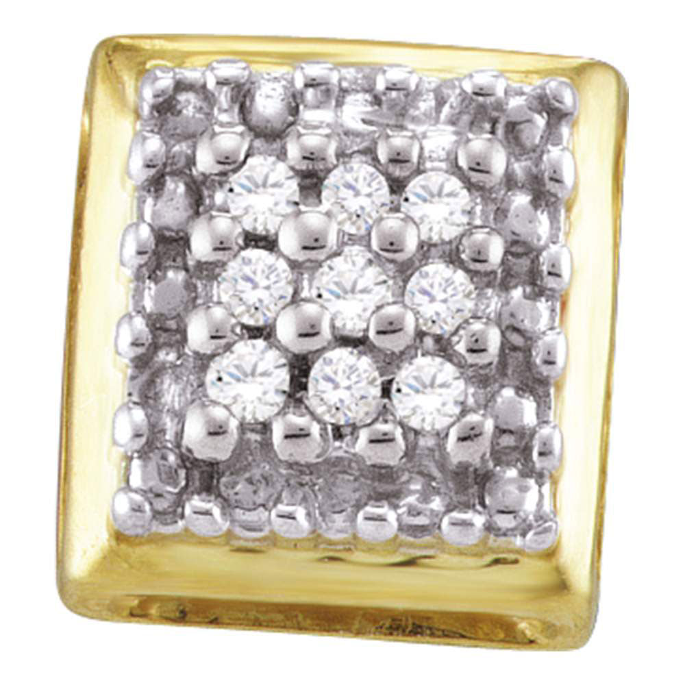 Yellow-tone Sterling Silver Womens Round Diamond Square Earrings 1/10 Cttw