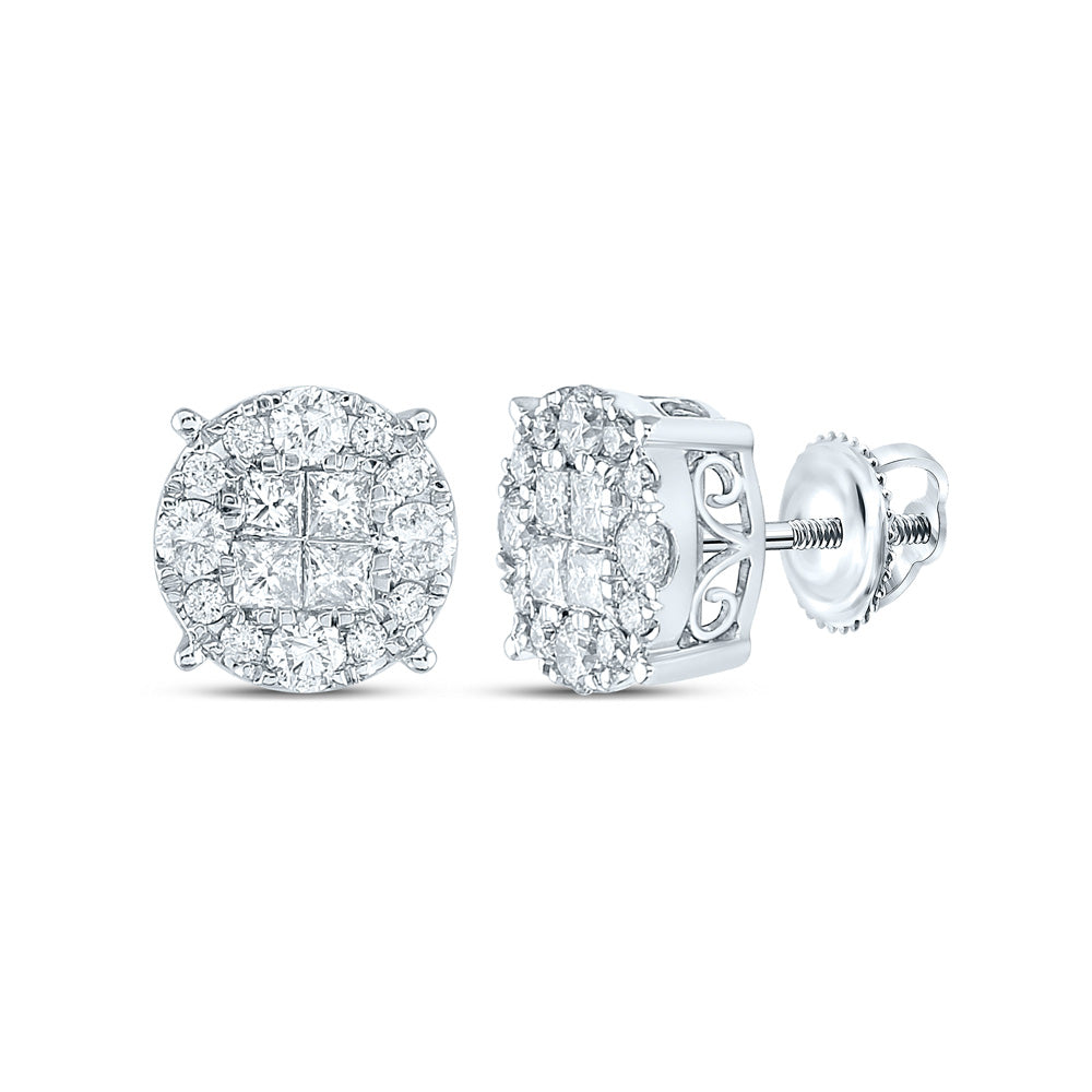 14kt White Gold Womens Princess Diamond Cluster Earrings 1-1/2 Cttw