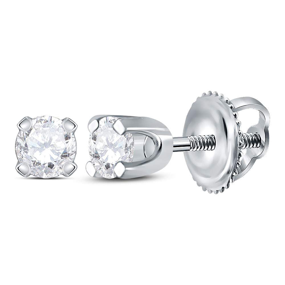 14kt White Gold Womens Round Diamond Solitaire Earrings 1/6 Cttw