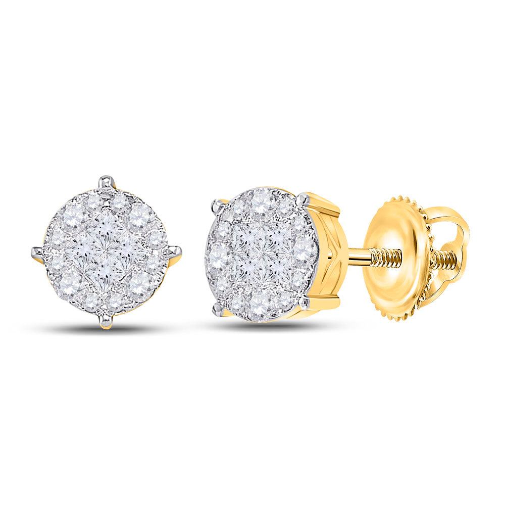 14kt Yellow Gold Womens Princess Round Diamond Cluster Earrings 2 Cttw