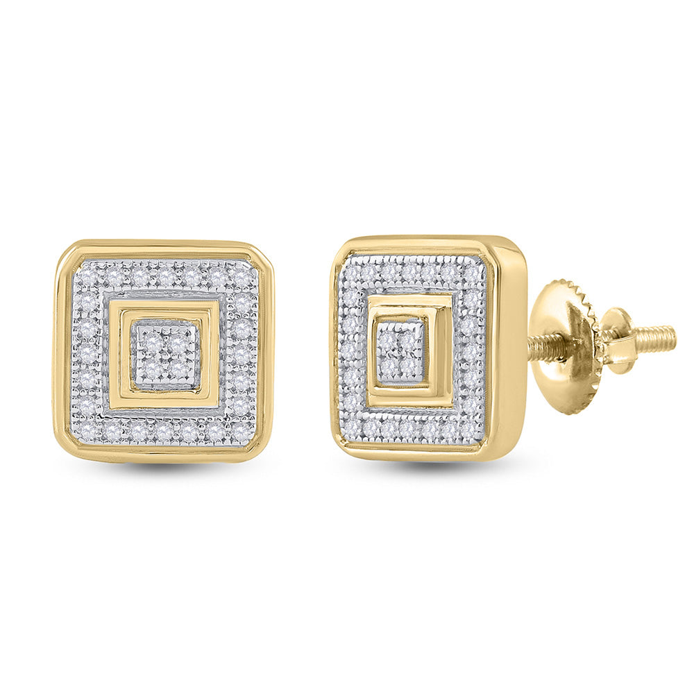 10kt Yellow Gold Round Diamond Square Cluster Earrings 1/6 Cttw