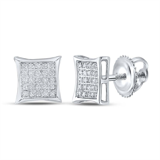 Sterling Silver Womens Round Diamond Kite Square Earrings 1/6 Cttw