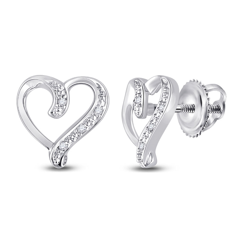 Sterling Silver Womens Round Diamond Heart Earrings .02 Cttw