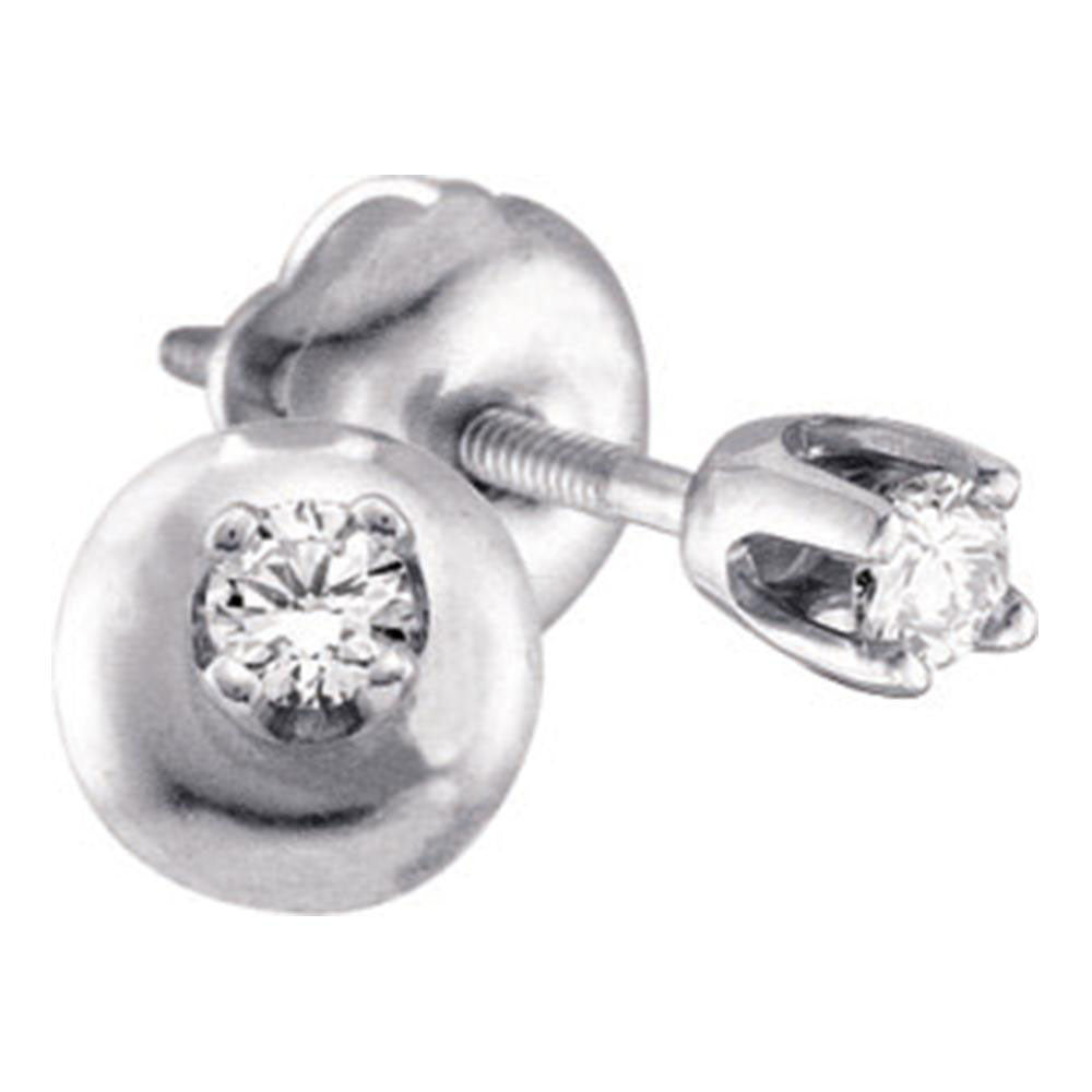 14kt White Gold Womens Round Diamond Solitaire Earrings 1/10 Cttw