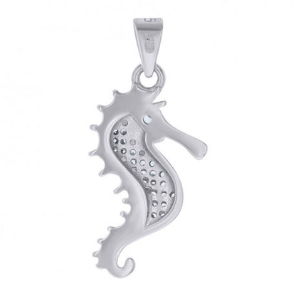 Seahorse Pendant 925 Sterling Silver Micro Pave Cubic Zirconia 15x12.5mm