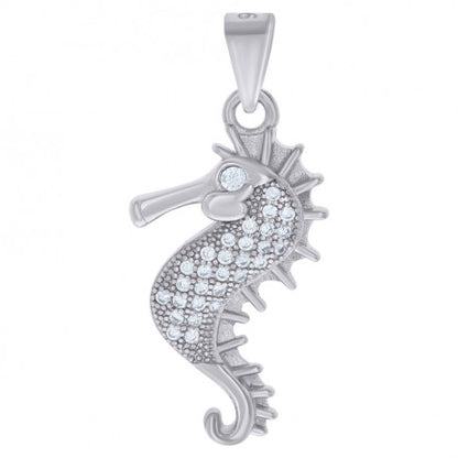 Seahorse Pendant 925 Sterling Silver Micro Pave Cubic Zirconia 15x12.5mm