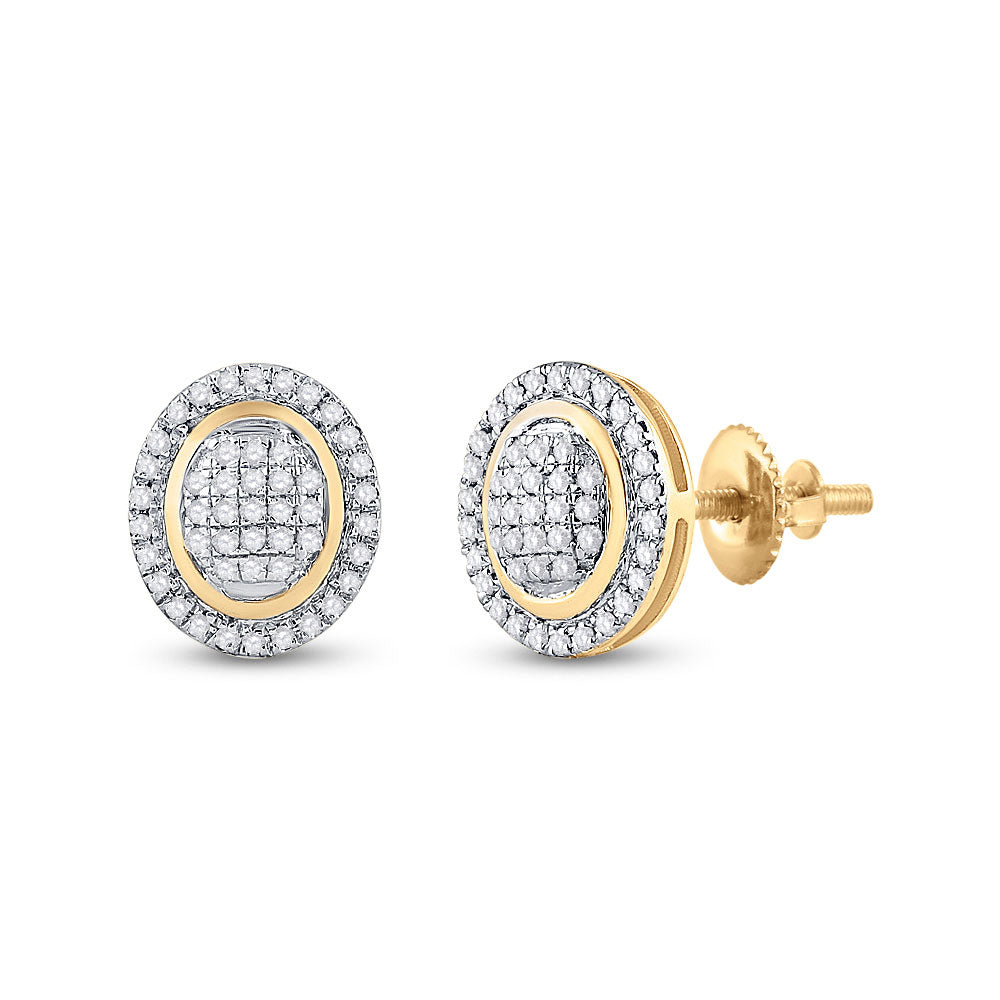 10kt Yellow Gold Womens Round Diamond Oval Earrings 1/4 Cttw
