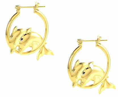 Jumping Dolphine Earrings 14k Gold Filed 23mm Made In USA